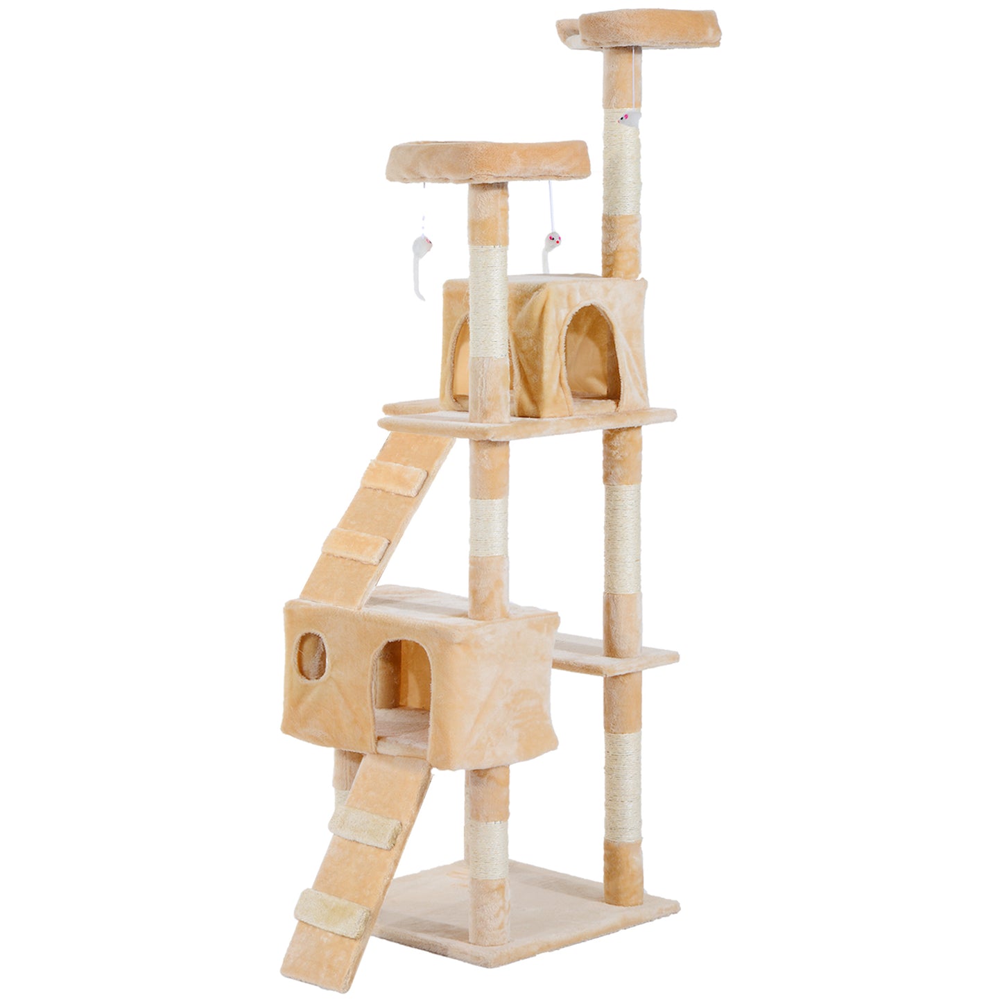 Pawhut Árbol Rascador Para Gatos Grande 49x49x173 Cm Con Múltiples Niveles Beige_0