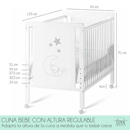 Cuna Convertible Indi Estilo Nórdico, Madera De Haya, Con Barandillas, Colchón Morfeo Y Funda De Colchón Impermeable_4