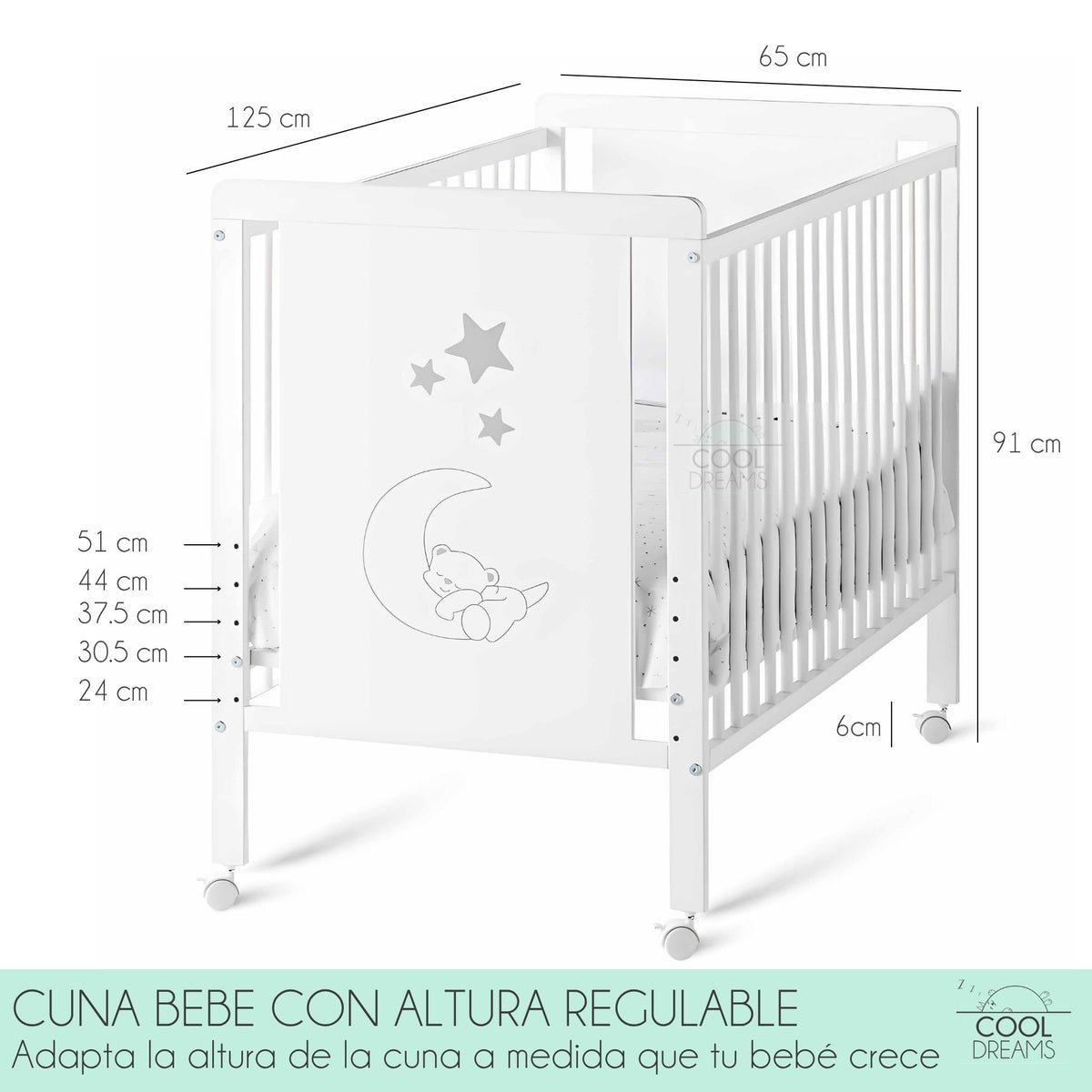 Cuna Convertible Indi Estilo Nórdico, Madera De Haya, Con Barandillas, Colchón Morfeo Y Funda De Colchón Impermeable_4
