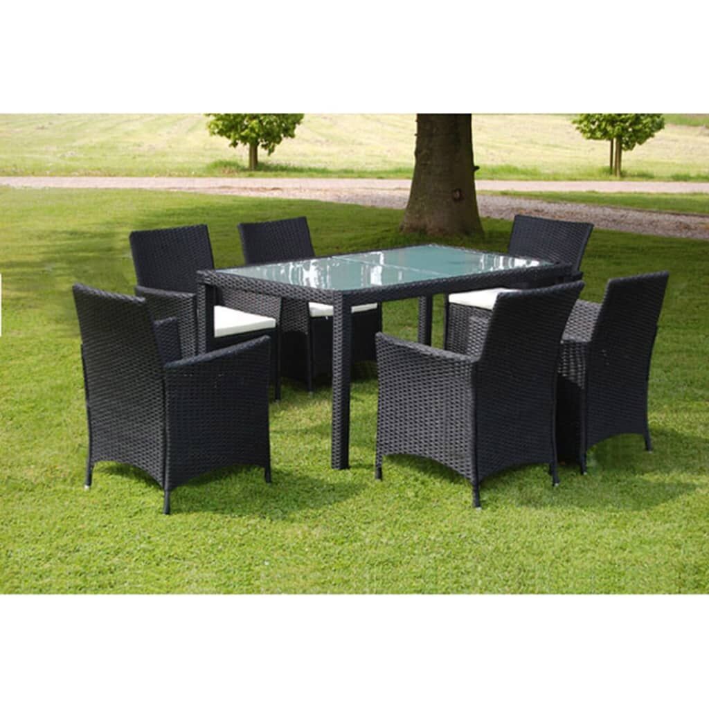 Vidaxl Set Comedor De Jardín 7 Piezas Y Cojines Ratán Sintético Negro_1