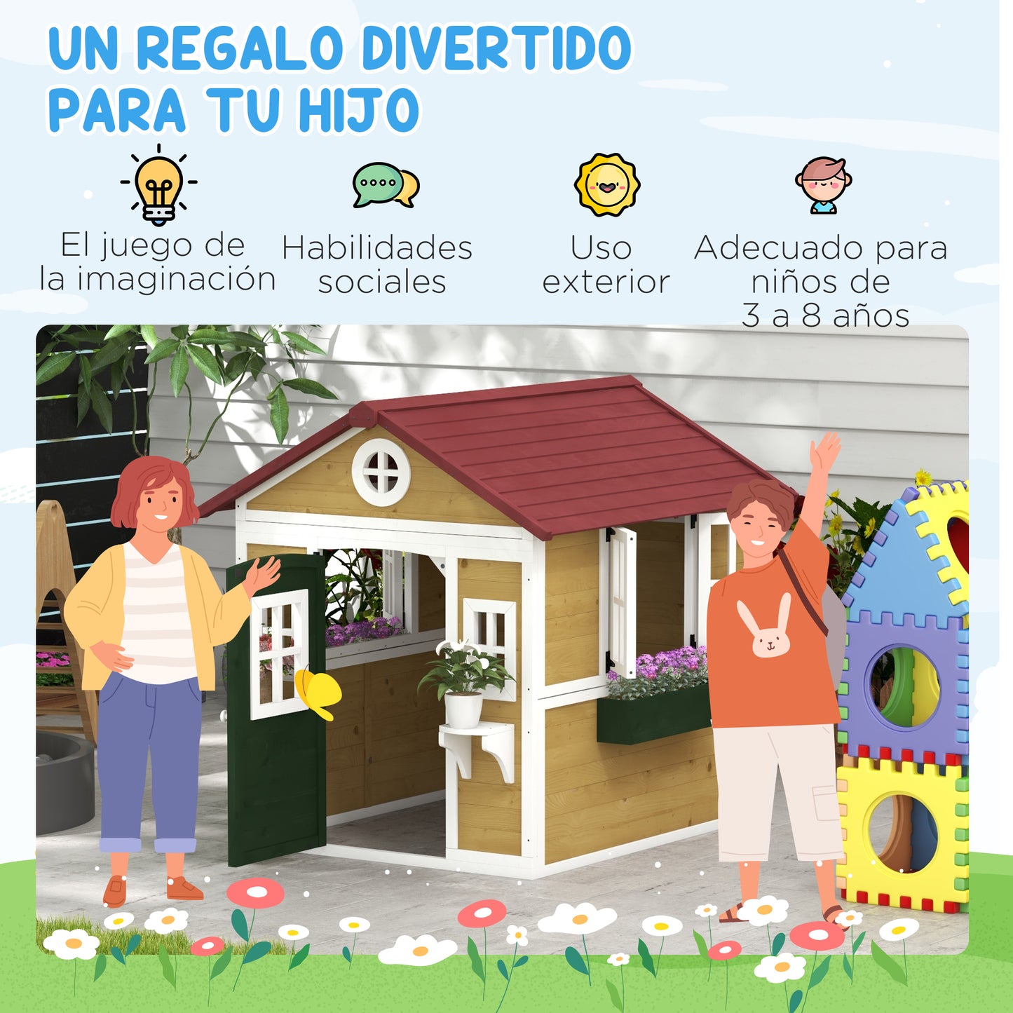 Outsunny Casa De Jardín Infantil Con Jardineras 114x126,4x135 Cm Natural_5