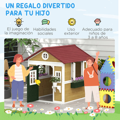 Outsunny Casa De Jardín Infantil Con Jardineras 114x126,4x135 Cm Natural_5