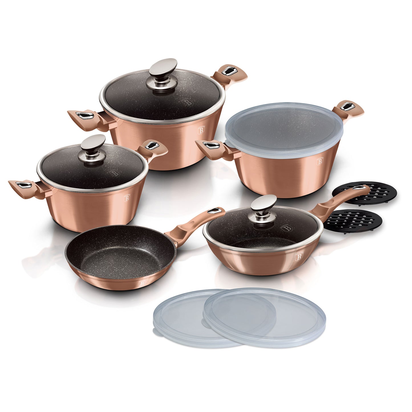 Batería Cocina Inducción 13 Piezas, Antiadherente Sin Pfoa, Aluminio, Cazuelas Sartenes Tapas Berlinger Haus Rose Gold Oro Rosado_2