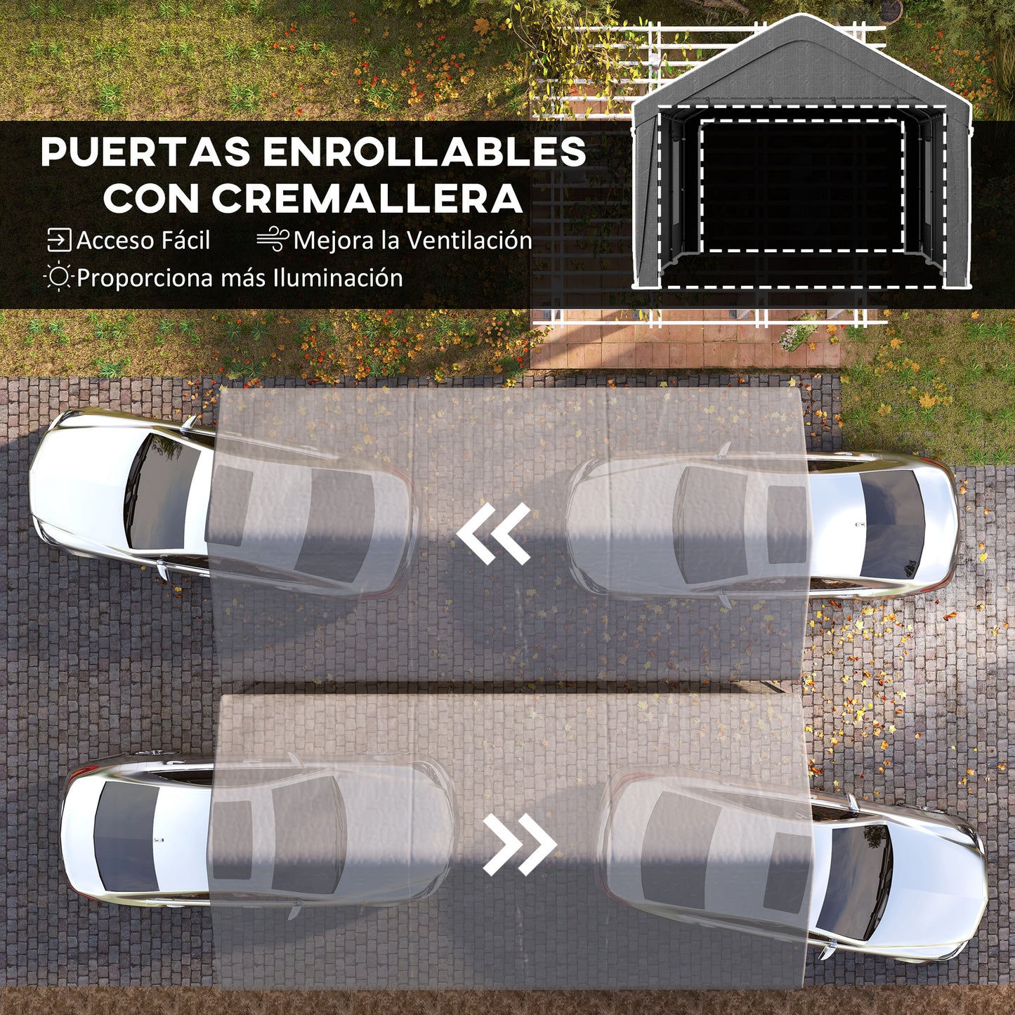 Outsunny Carpa Garaje 6x3,6m Impermeable Con Paredes Laterales Desmontables Gris_5