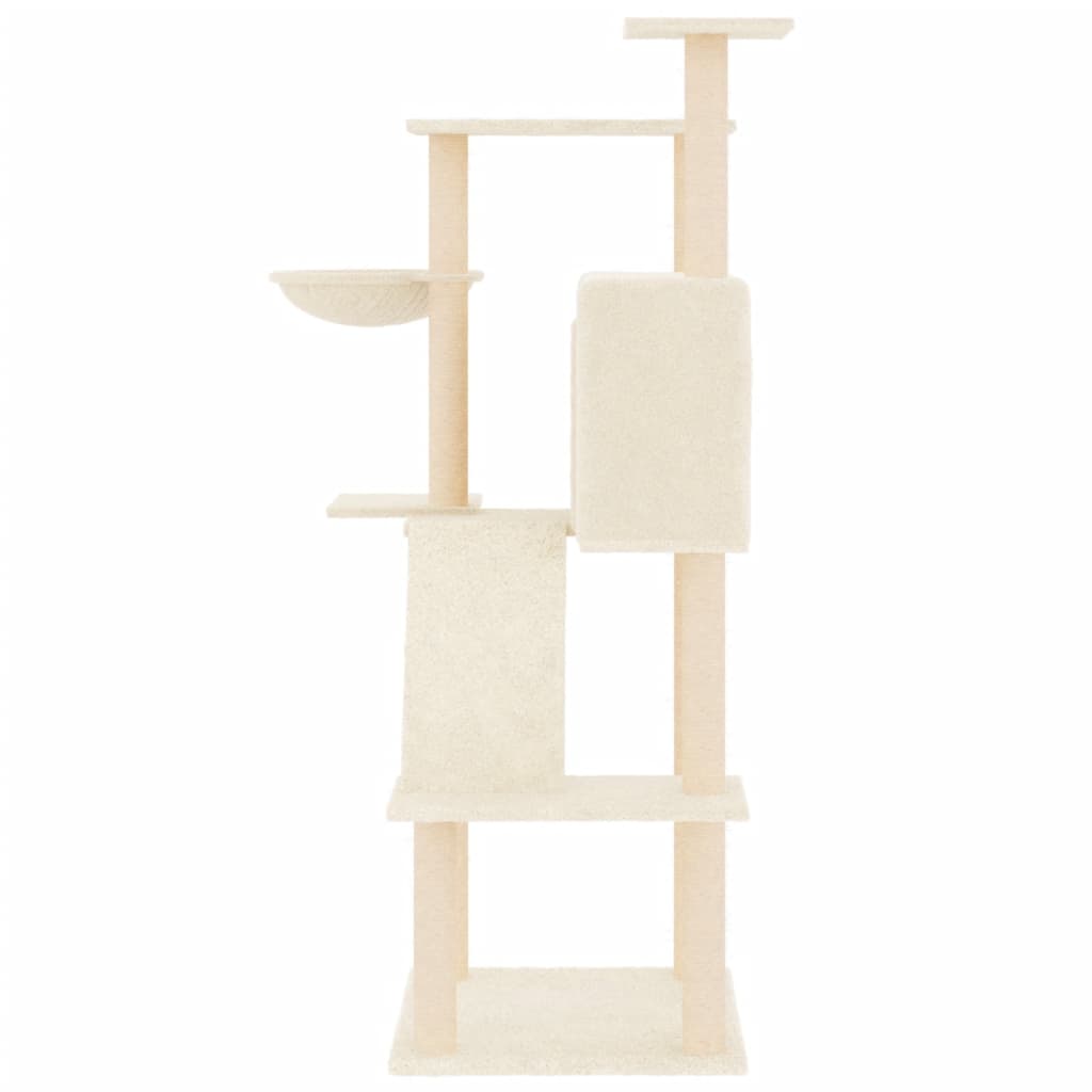 Rascador Para Gatos Con Postes De Sisal Color Crema 143 Cm_3