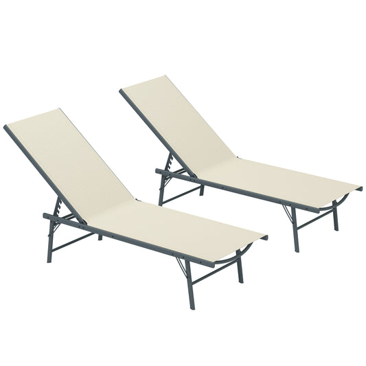 Outsunny Pack De 2 Tumbonas Jardín Exterior 164x54x84 Cm Crema_0