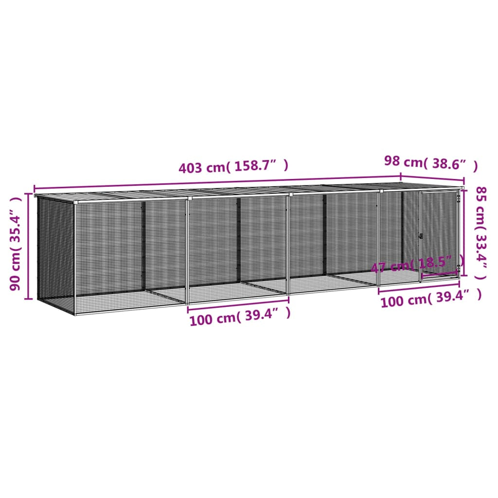 Vidaxl Gallinero Con Techo Acero Galvanizado Antracita 403x98x90 Cm_2
