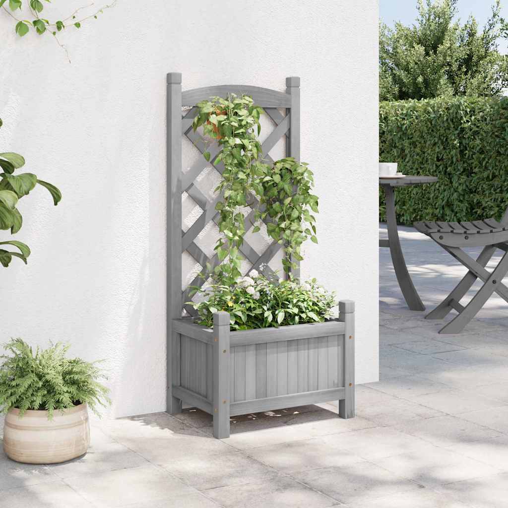 Jardinera Con Enrejado Gris 40x30x90 Cm Madera Maciza De Abeto_2