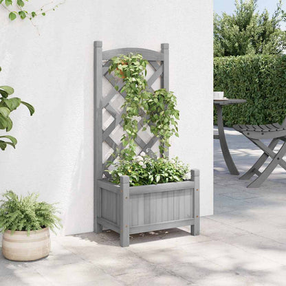 Jardinera Con Enrejado Gris 40x30x90 Cm Madera Maciza De Abeto_2