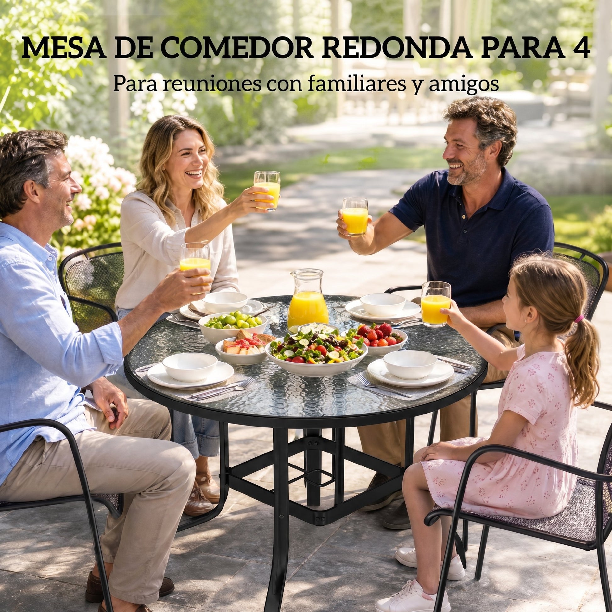 Outsunny Mesa De Jardín Exterior Con Orificio Para Sombrilla Ø96,5x71 Cm Negro_5