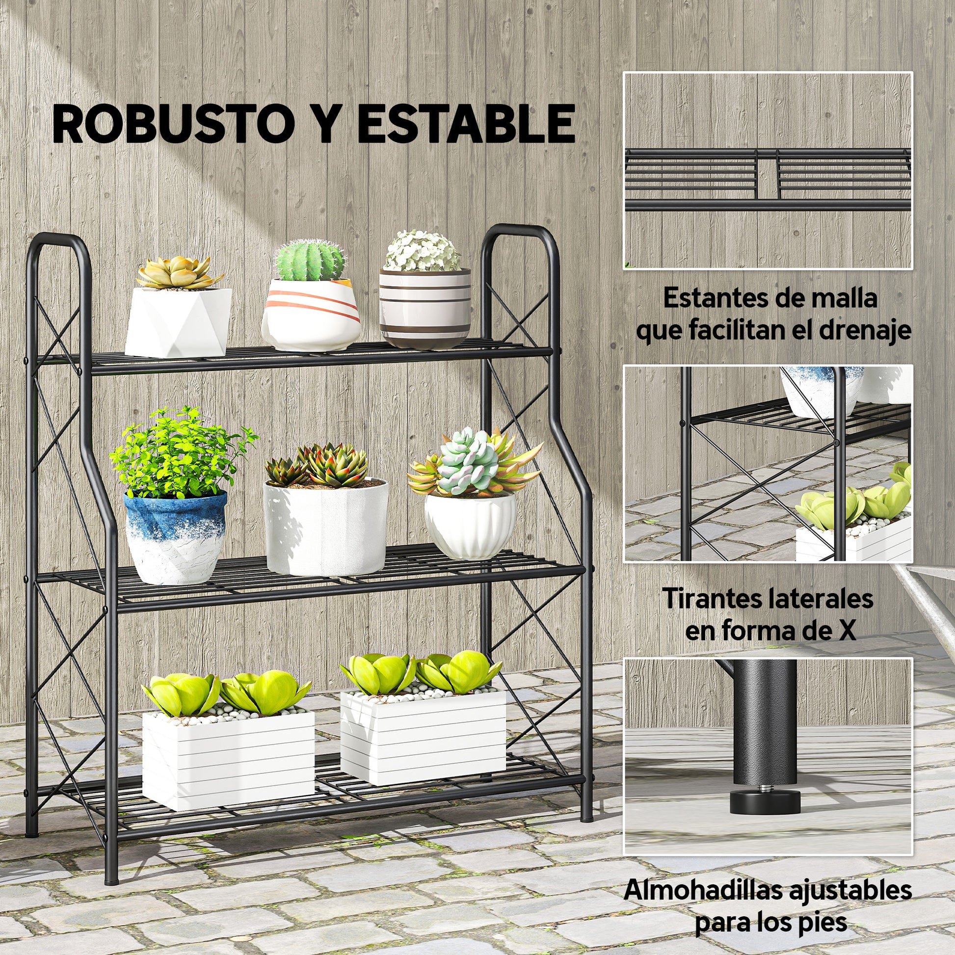 Outsunny Soporte Para Plantas De 3 Niveles Para Interior Y Exterior_4
