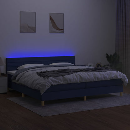 Cama Box Spring Con Colchón Y Led Tela Azul 200x200 Cm / Vetonek_0