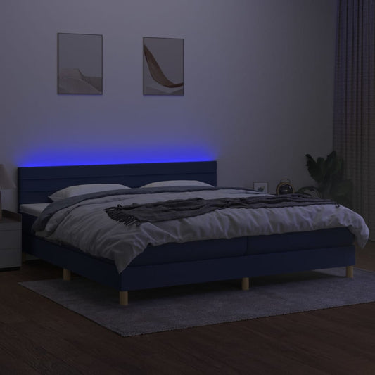 Cama Box Spring Con Colchón Y Led Tela Azul 200x200 Cm / Vetonek_0