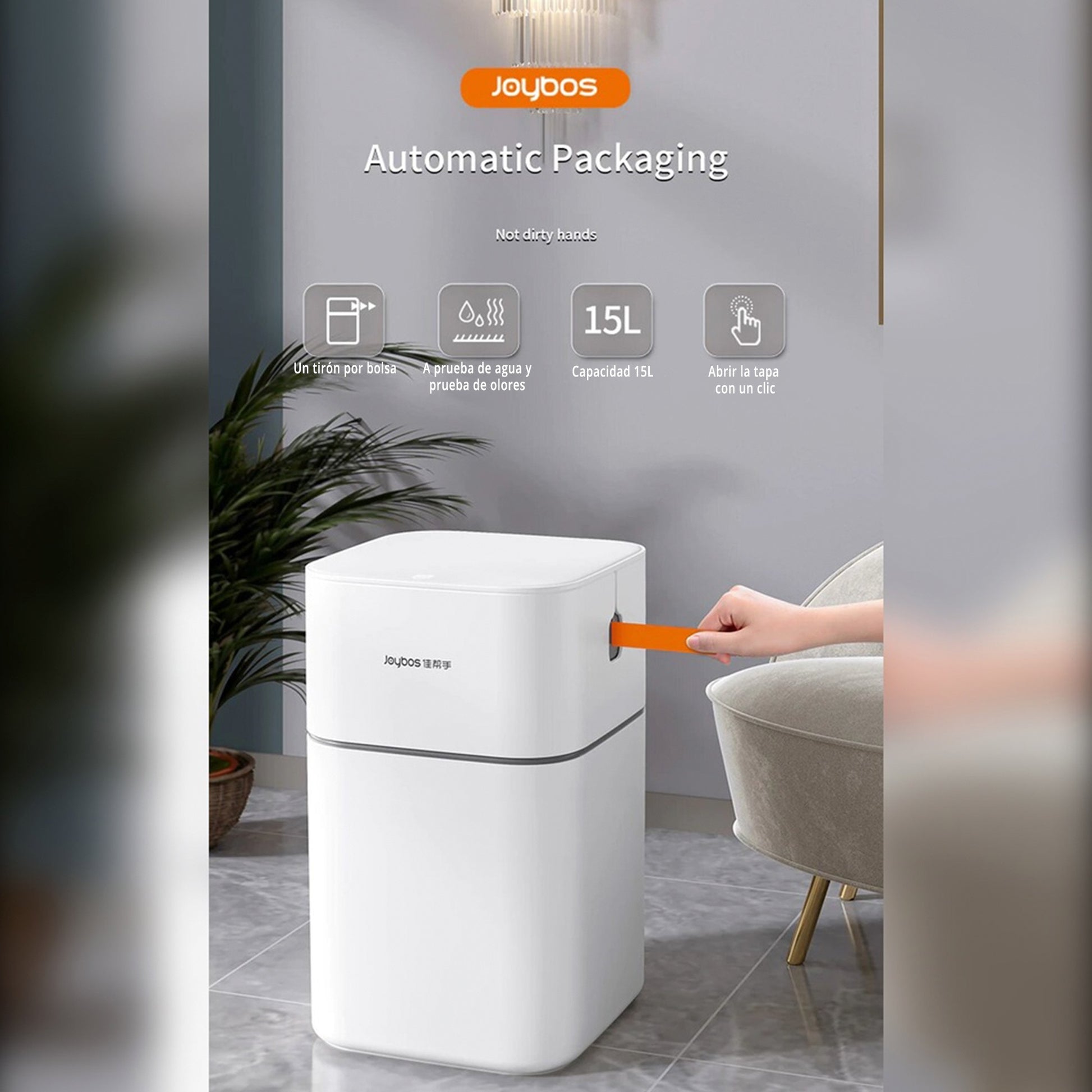 Set De 2 Papeleras Cubos De Basura Cuadrado 14 L Cada Uno Easy Pack Con Tapa, Para Hogar U Oficina - Incluye 135 Bolsas De Basura_3