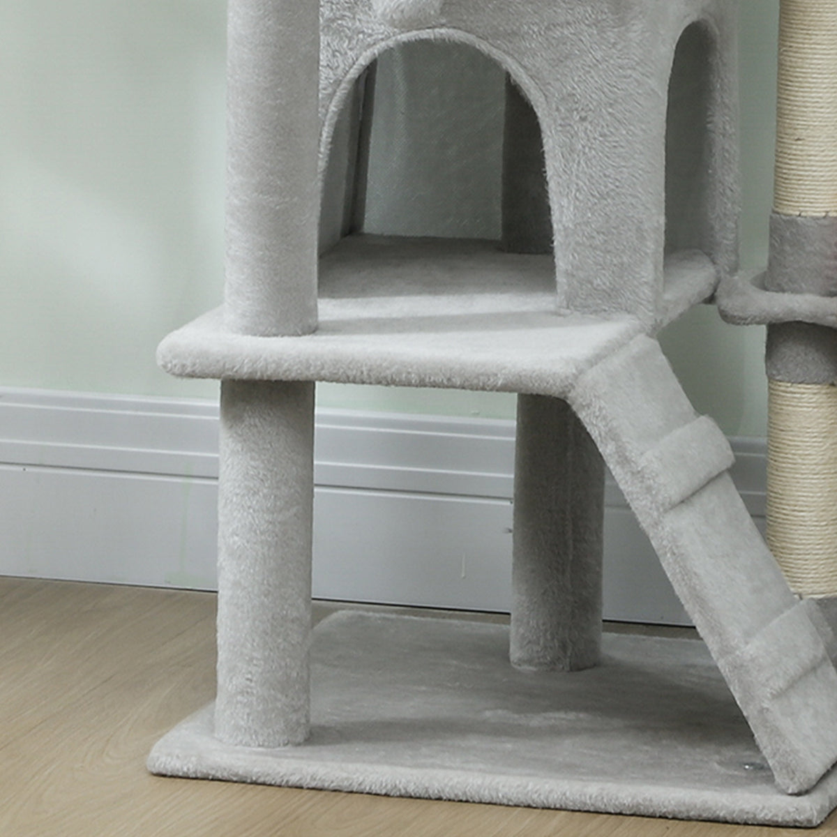 Pawhut Árbol Rascador Para Gatos 140 Cm Con Múltiples Plataformas Gris Claro_4