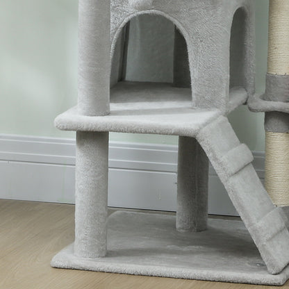 Pawhut Árbol Rascador Para Gatos 140 Cm Con Múltiples Plataformas Gris Claro_4