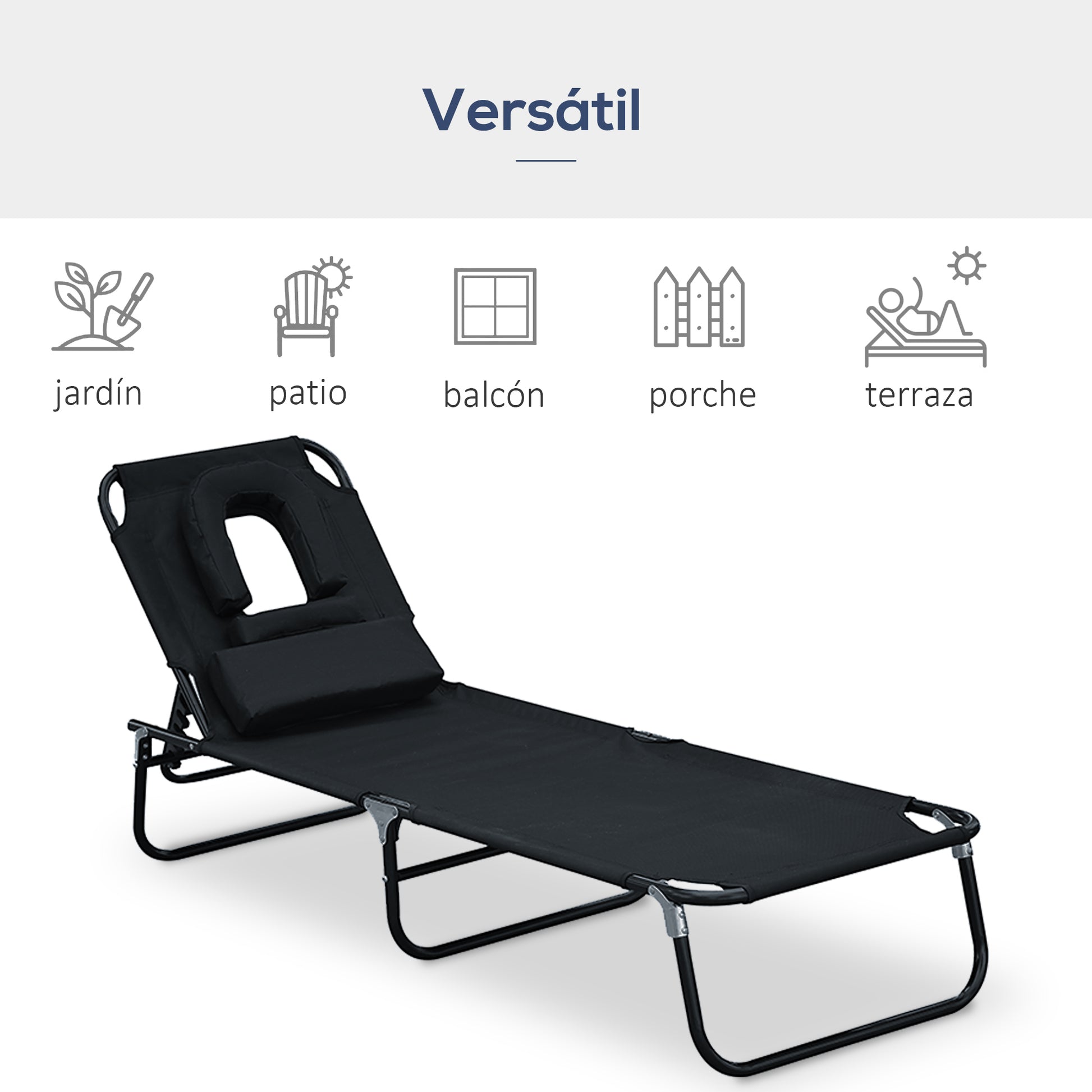 Outsunny Tumbona Plegable Con Respaldo Ajustable 190x56x28 Cm Negro_4