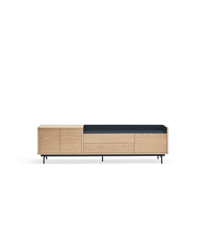 Mueble Para Televisión Modelo Valley 3 Puertas 2 Cajones Acabado Roble/azul Oscuro, 40cm(_5