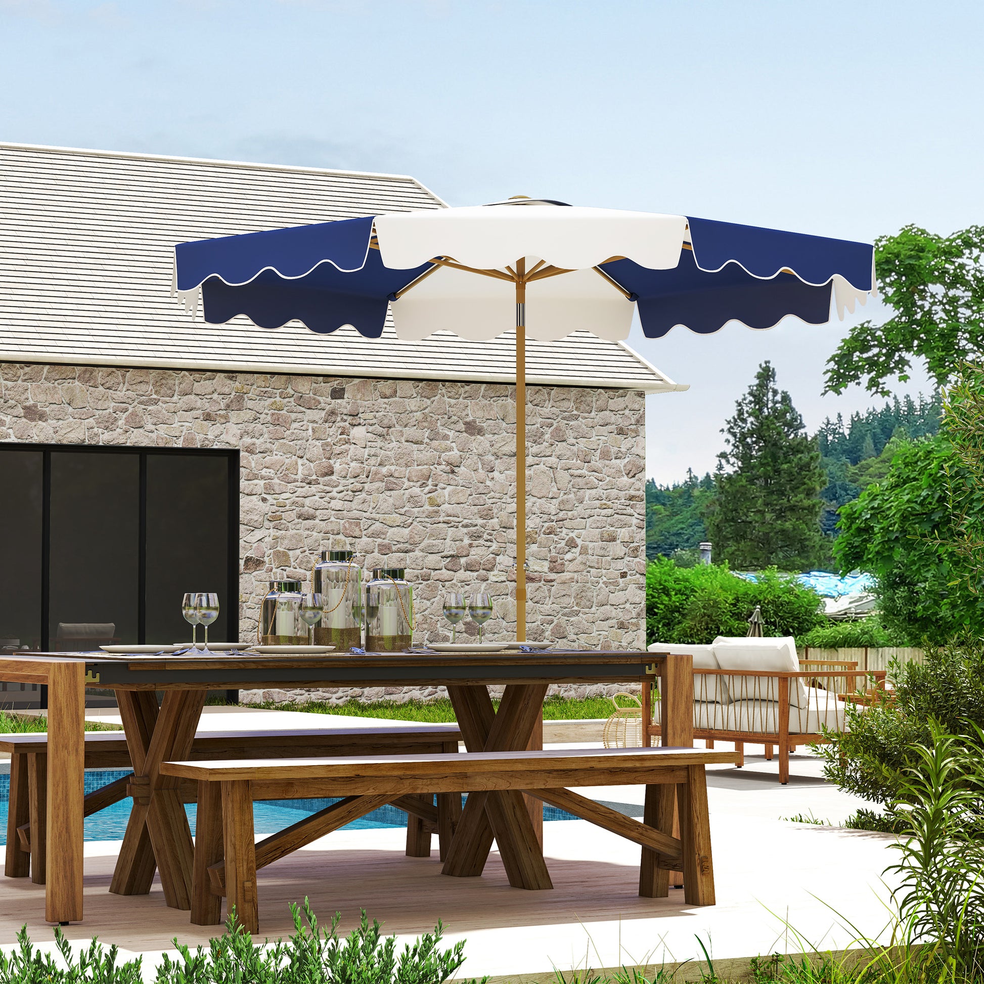 Outsunny Sombrilla Terraza Exterior Ø267 Cm Con Ángulo Inclinable Azul Y Blanco_1