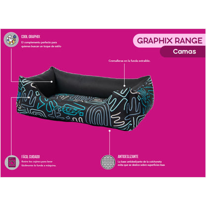 Cama Para Perro Rogz Graphix 56x35x22cm Estampado Doodle Talla S (8-14kg)_1