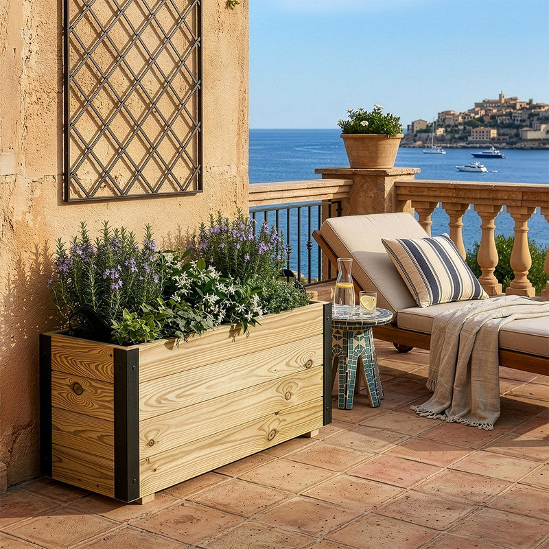 Jardinera De Madera Con Refuerzo De Aluminio 80x30x40 Cm Ghio Al Hortalia_1