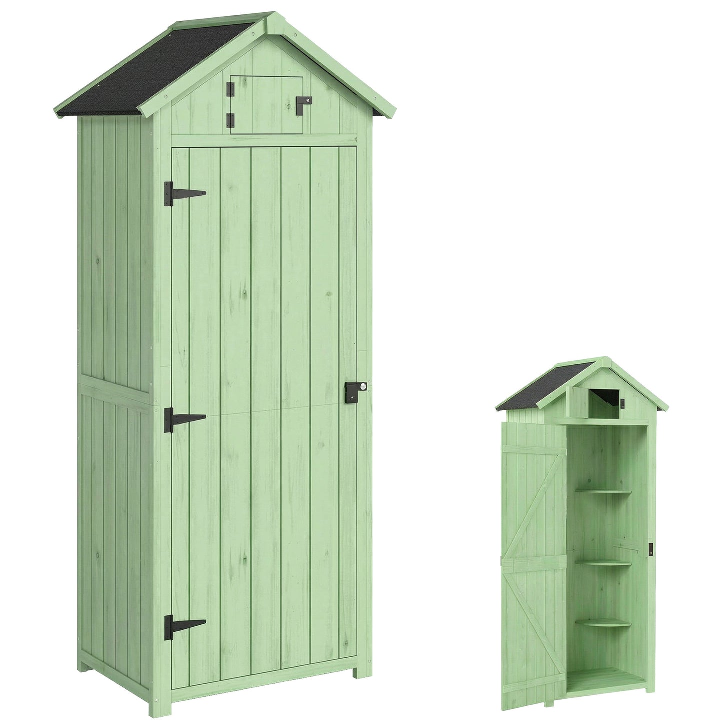 Outsunny Armario De Jardín De Madera Con Estantes 77x54,2x179 Cm Verde_0