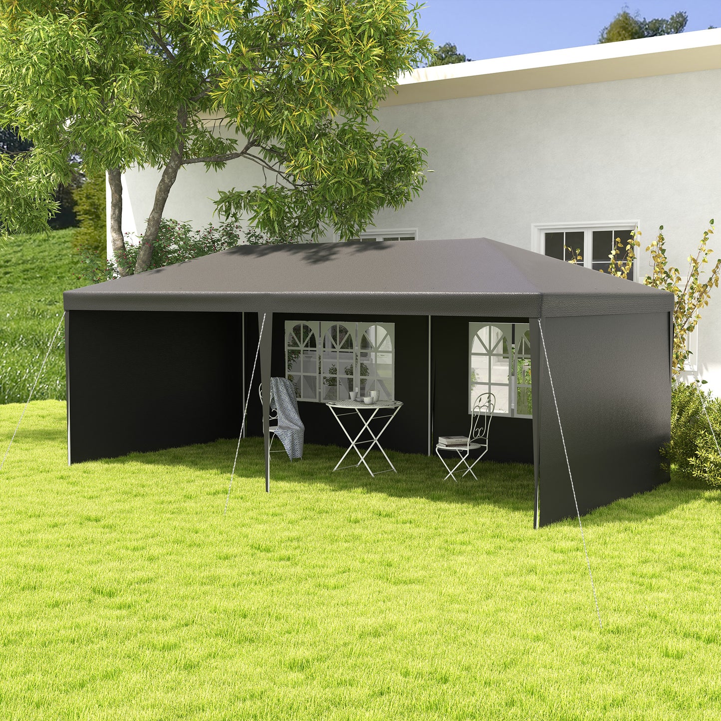 Outsunny Carpa De Jardín 6x3m Con 4 Paredes Laterales 2 Ventanas Visibles Gris_1