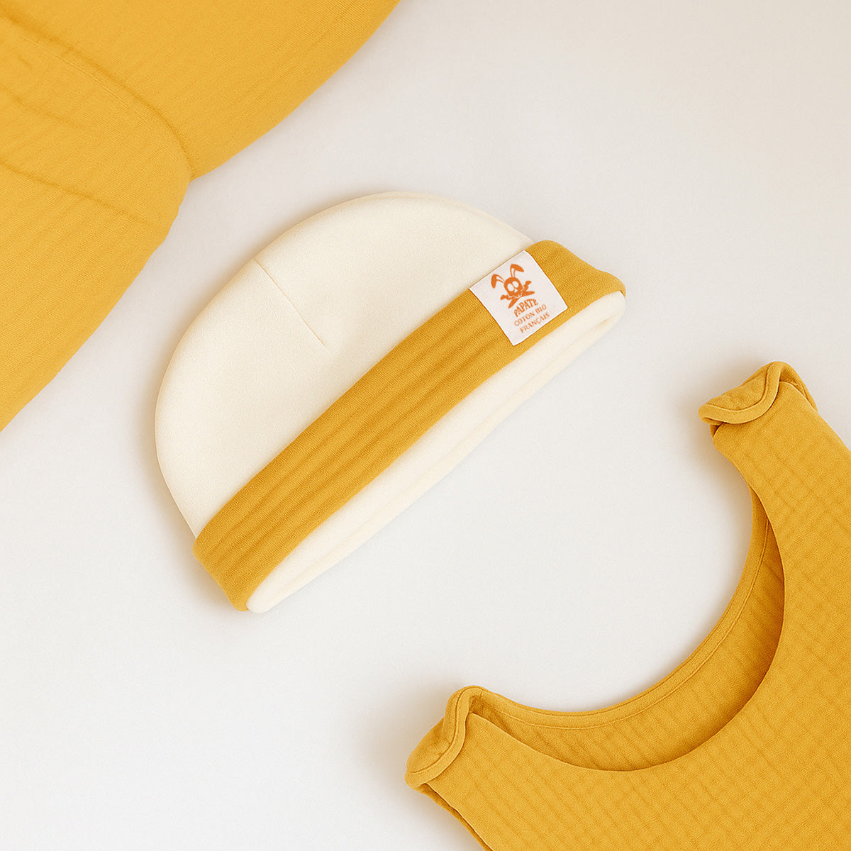 Capota De Nacimiento De Algodón Orgánico Blanco Y Miel