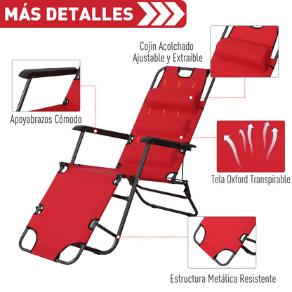 Outsunny Tumbona Reclinable Y Plegable Con Respaldo Ajustable 135x60x89 Cm Rojo_5