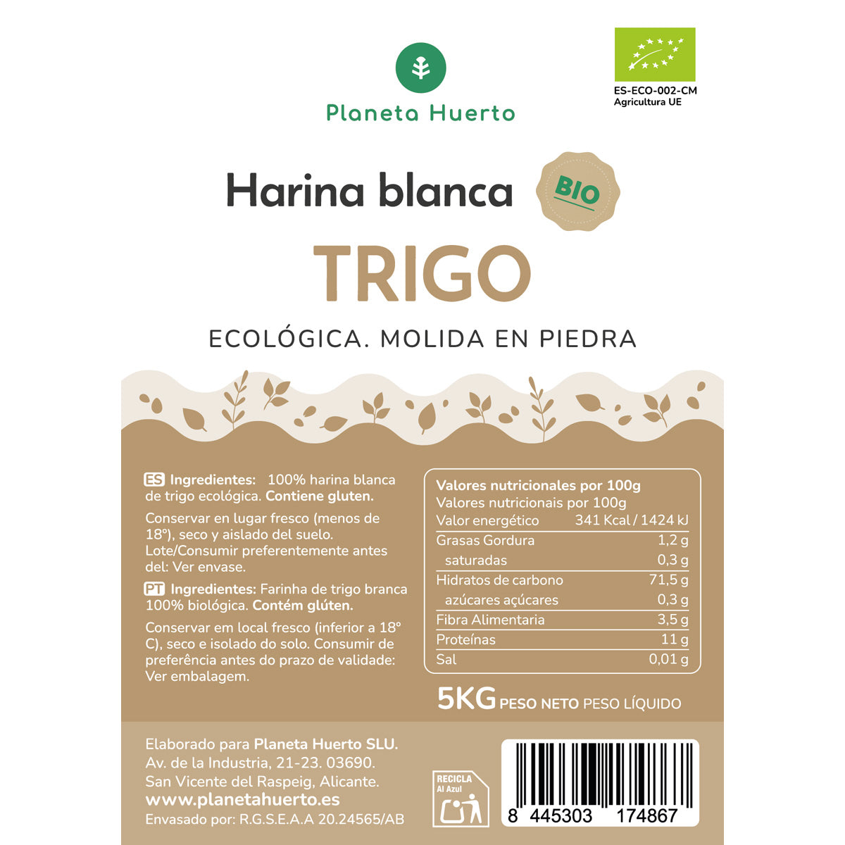 Harina Blanca de Trigo Eco Planeta Huerto 5 Kg