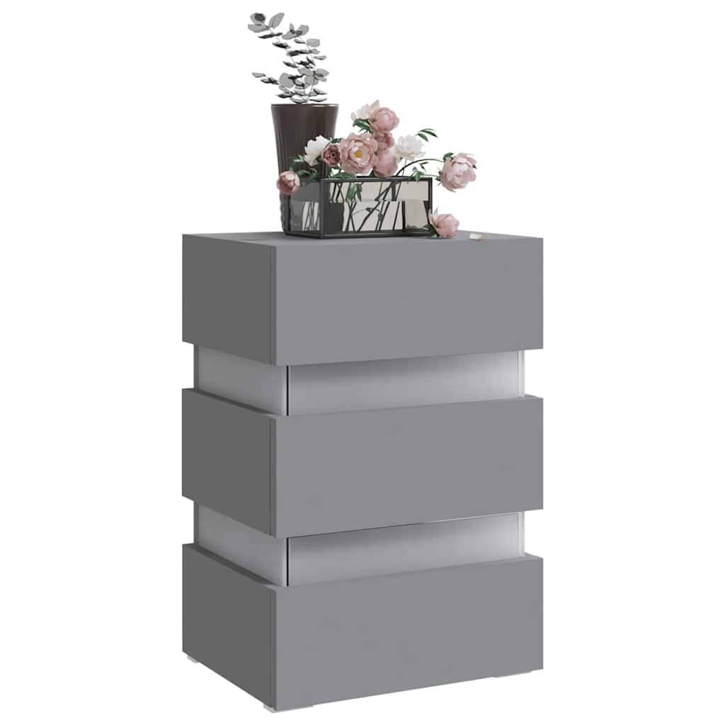 Mesita De Noche Luz Led Madera De Ingeniería Gris 45x35x67 Cm_1