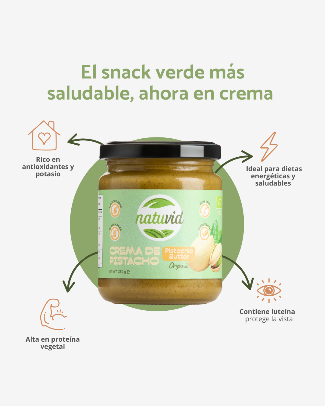 Crema de Pistacho BIO Natuvid (250g) 100% Natural – Sin Azúcar Añadido, Sin Gluten, Sin Lactosa y Vegana_2