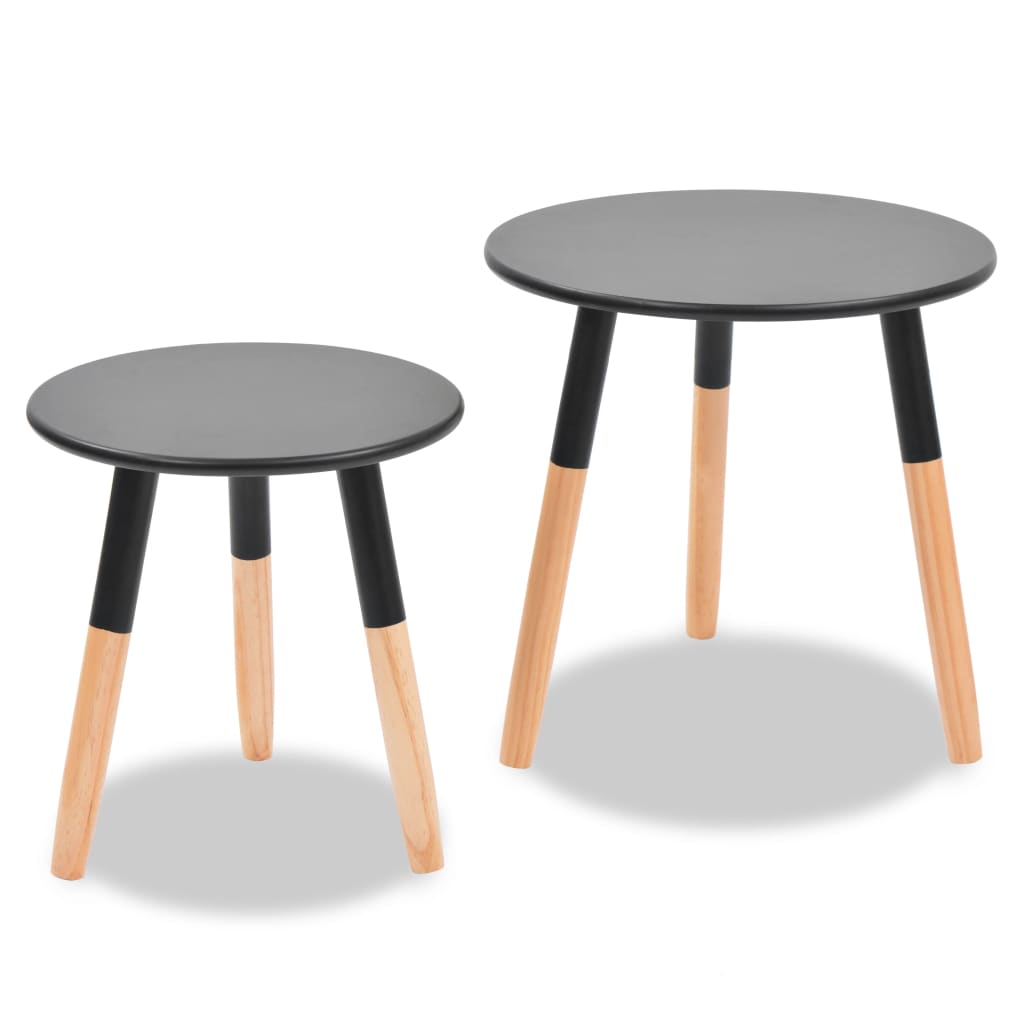 Set De Mesas Auxiliares 2 Unidades Madera Maciza De Pino Negro_1