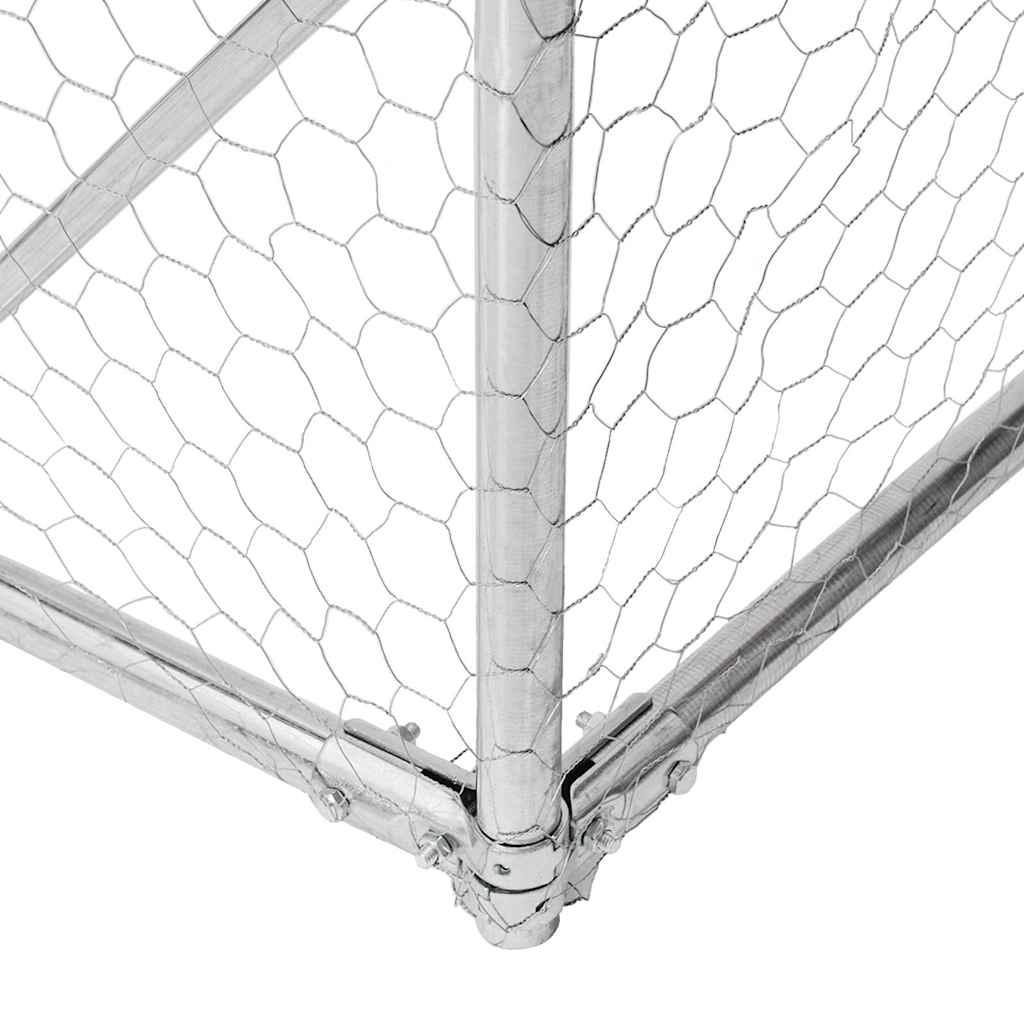 Caseta Perros Exterior Con Corral 4x2x1,5 M Acero Galvanizado_5