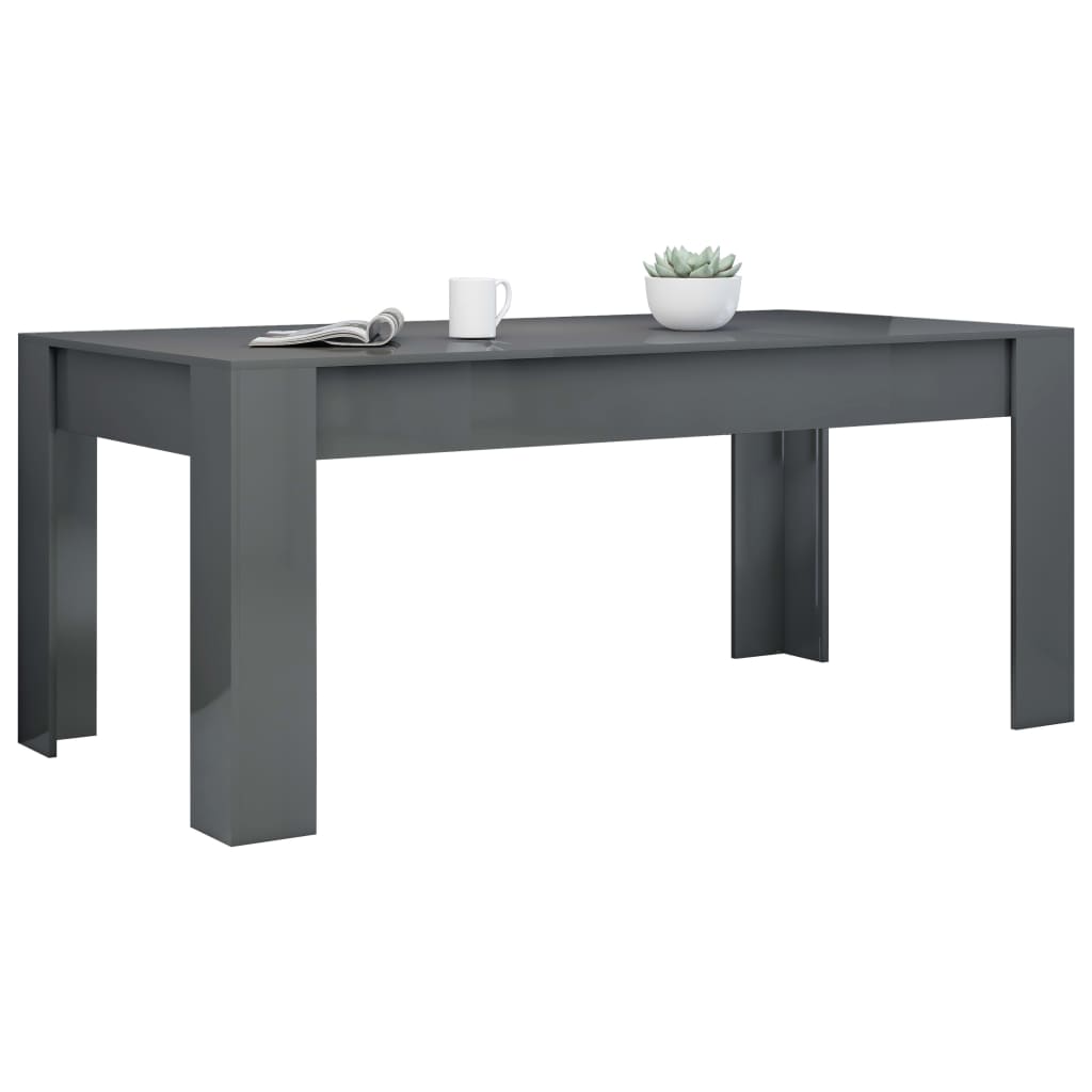 Mesa De Comedor Madera Contrachapada Gris Brillo 180x90x76 Cm_1