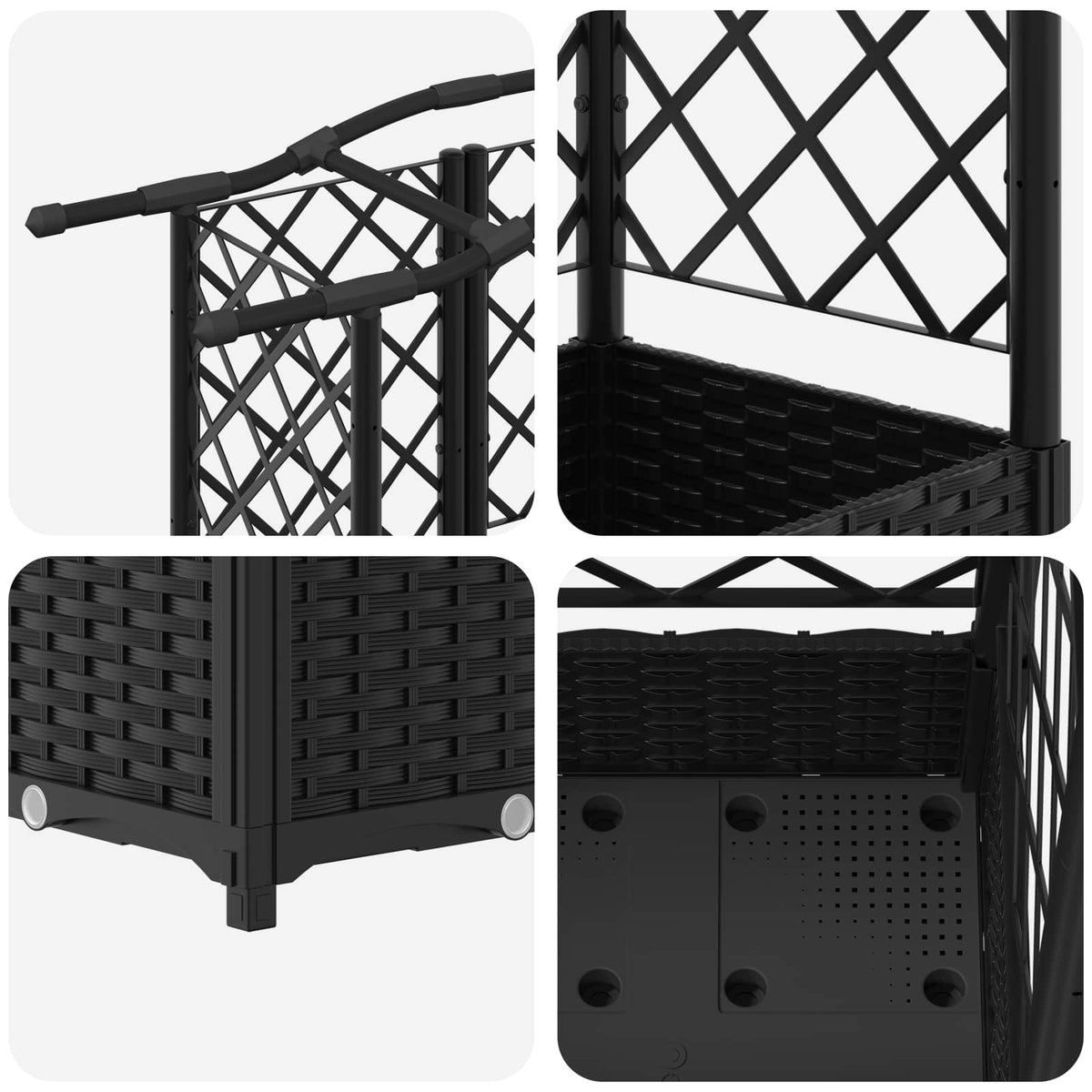 Cama Elevada Con Trellis Y Techo Negro 163 X 40 X 123 Cm Pp_5
