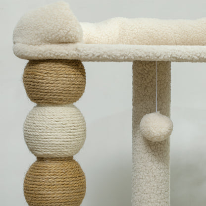 Pawhut Árbol Rascador Para Gatos Altura 76 Cm Revestimiento De Borreguillo Beige_3