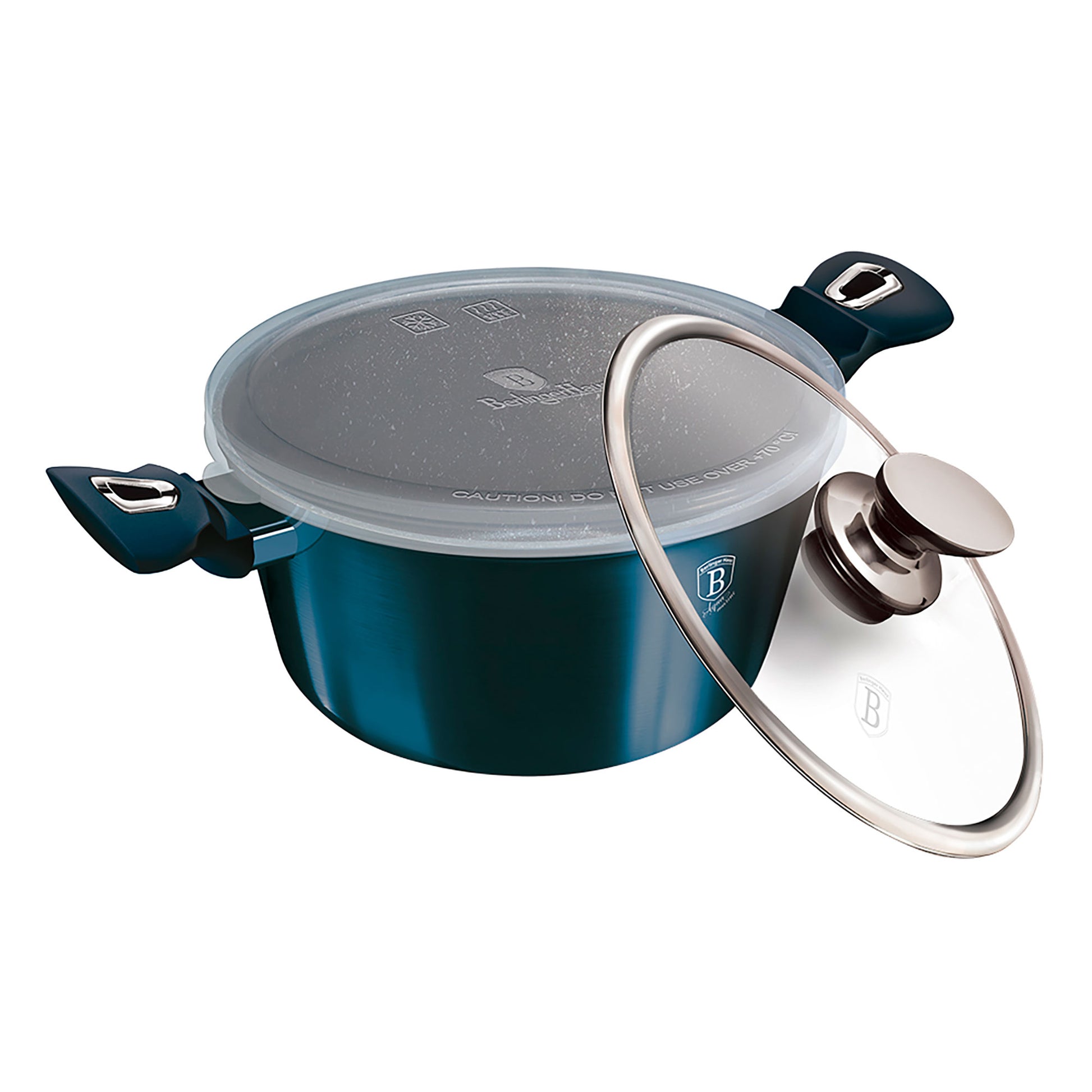 Batería Cocina Inducción 13 Piezas, Antiadherente Sin Pfoa, Aluminio, Cazuelas Sartenes Tapas Berlinger Haus Aquamarine Azul Marino