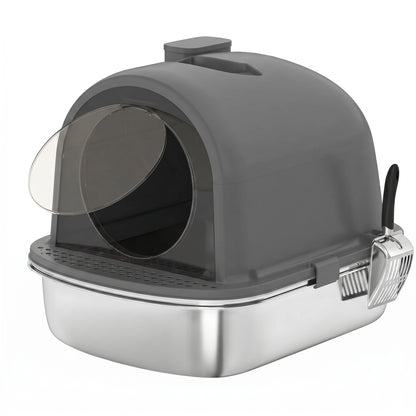 Pawhut Arenero Para Gatos Cubierto De Acero Inoxidable Con Pala Gris Oscuro_0