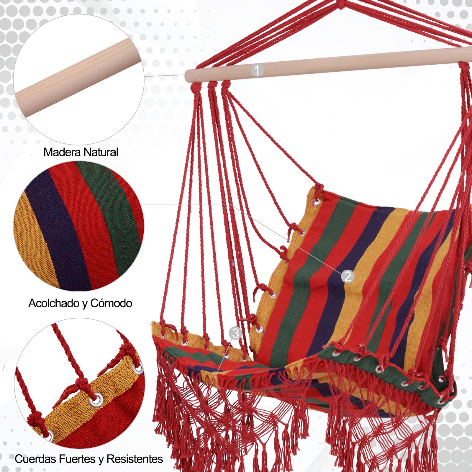 Outsunny Silla Colgante Algodón Poliéster 100 Kg Interior Exterior 100x60x100 Cm_5