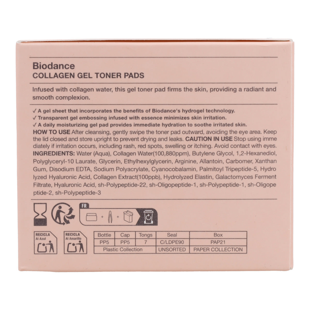 Mascarilla hidratante y calmante Collagen Gel Toner Pads Biodance 60 discos