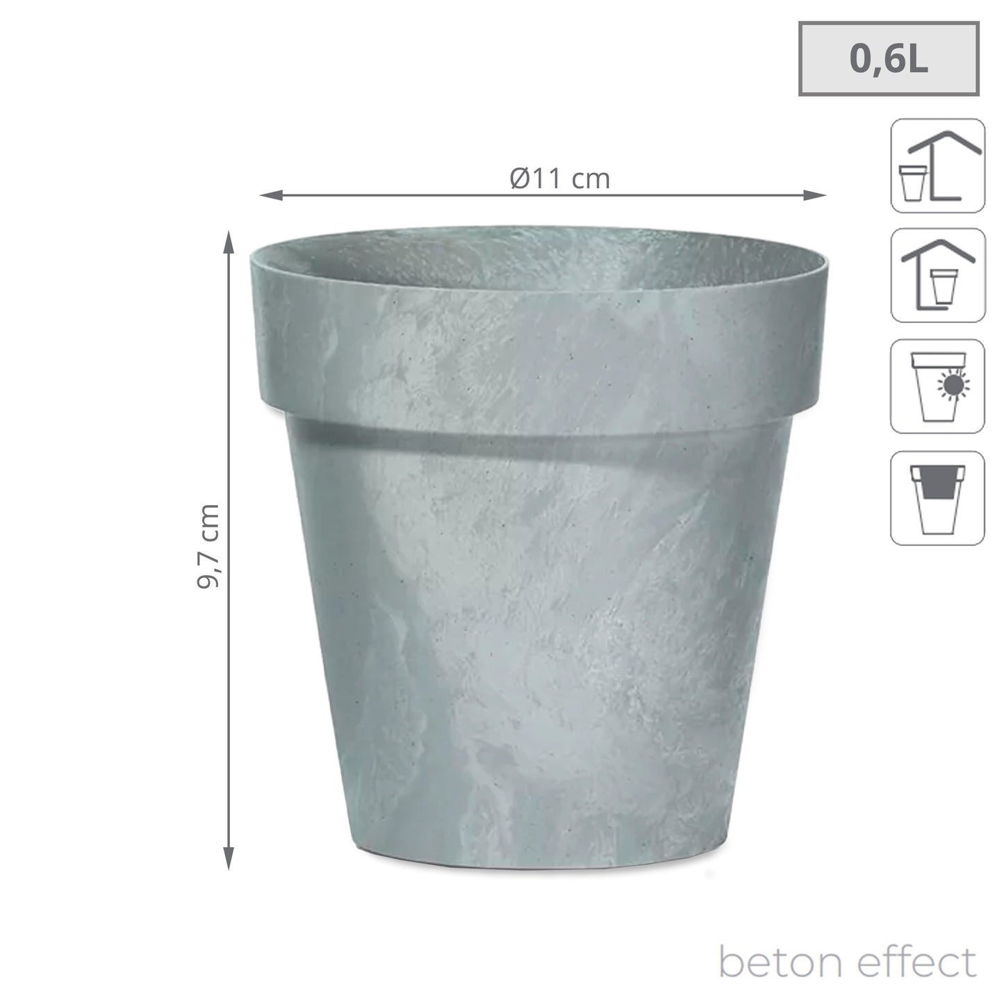 Maceta Cube Beton Effect 0,6l., Dimensiones (mm) 110x110x97, Color Hormigón_2