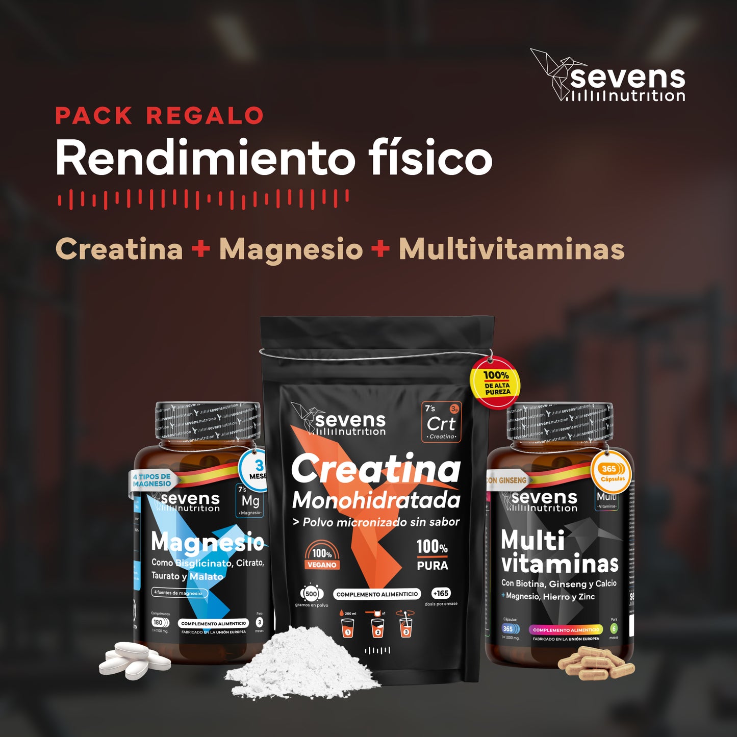 Pack Rendimiento. Con Creatina, Magnesio y Multivitaminas. Sevens Nutrition. Energía y Rendimiento_1