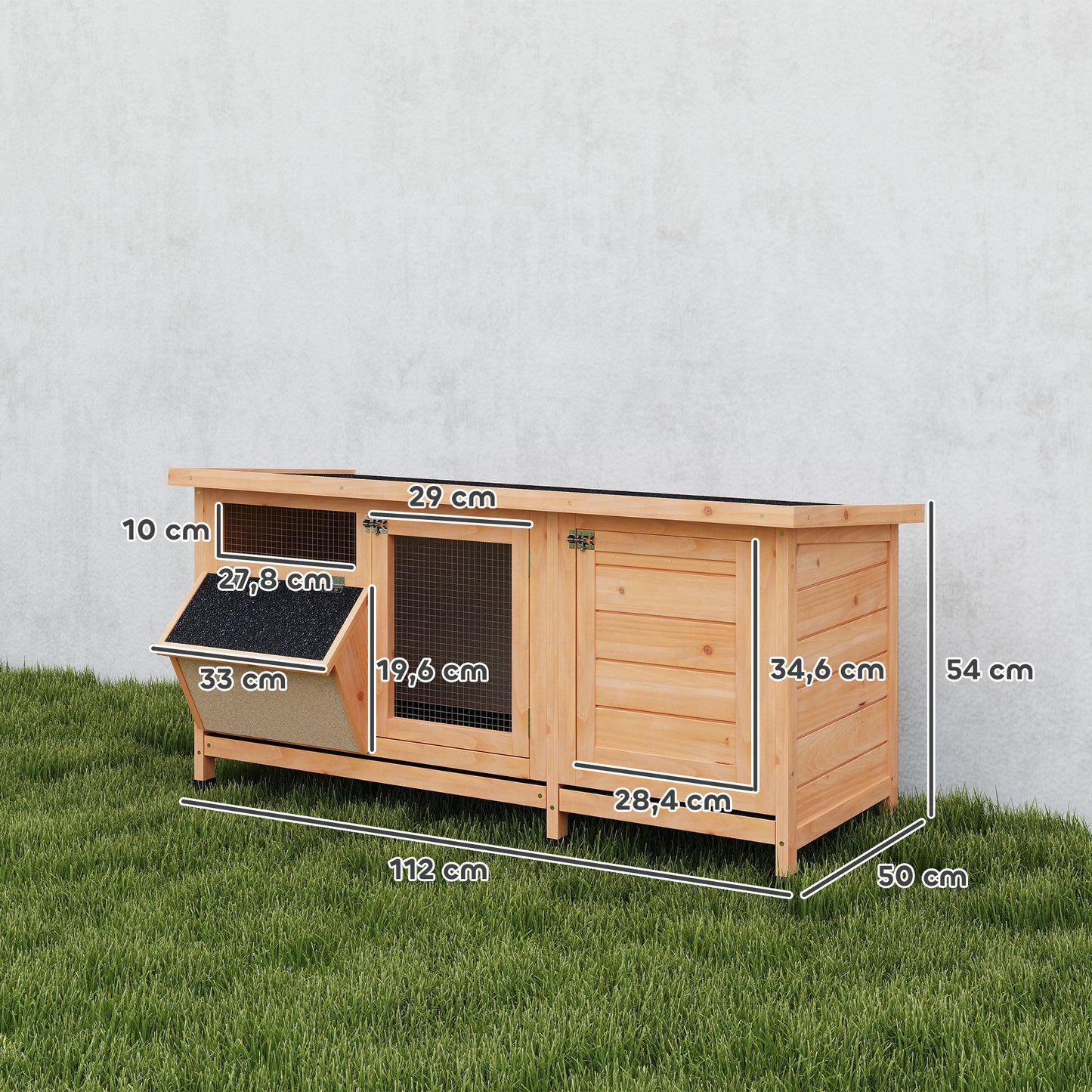 Pawhut Conejera De Madera Con Techo Abatible Y Puertas 112x50x54 Cm Amarillo_2