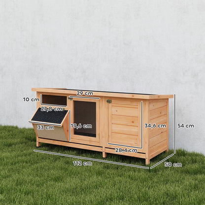 Pawhut Conejera De Madera Con Techo Abatible Y Puertas 112x50x54 Cm Amarillo_2