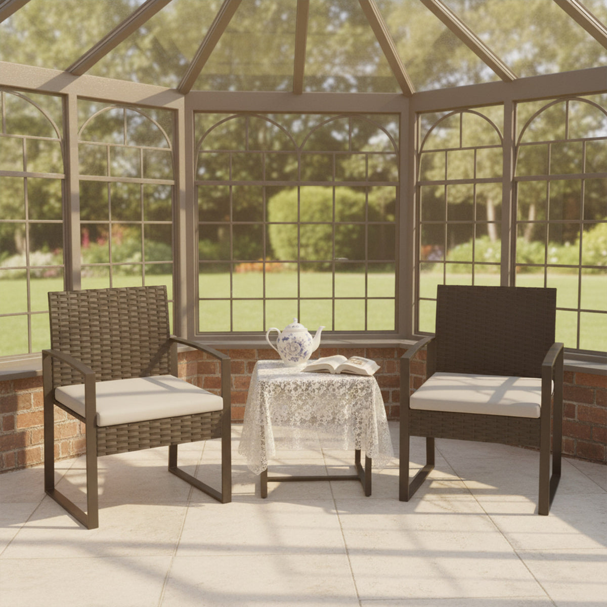 Outsunny Muebles De Jardín Con 2 Sillas Con Cojines Lavables Y Mesa De Vidrio_4