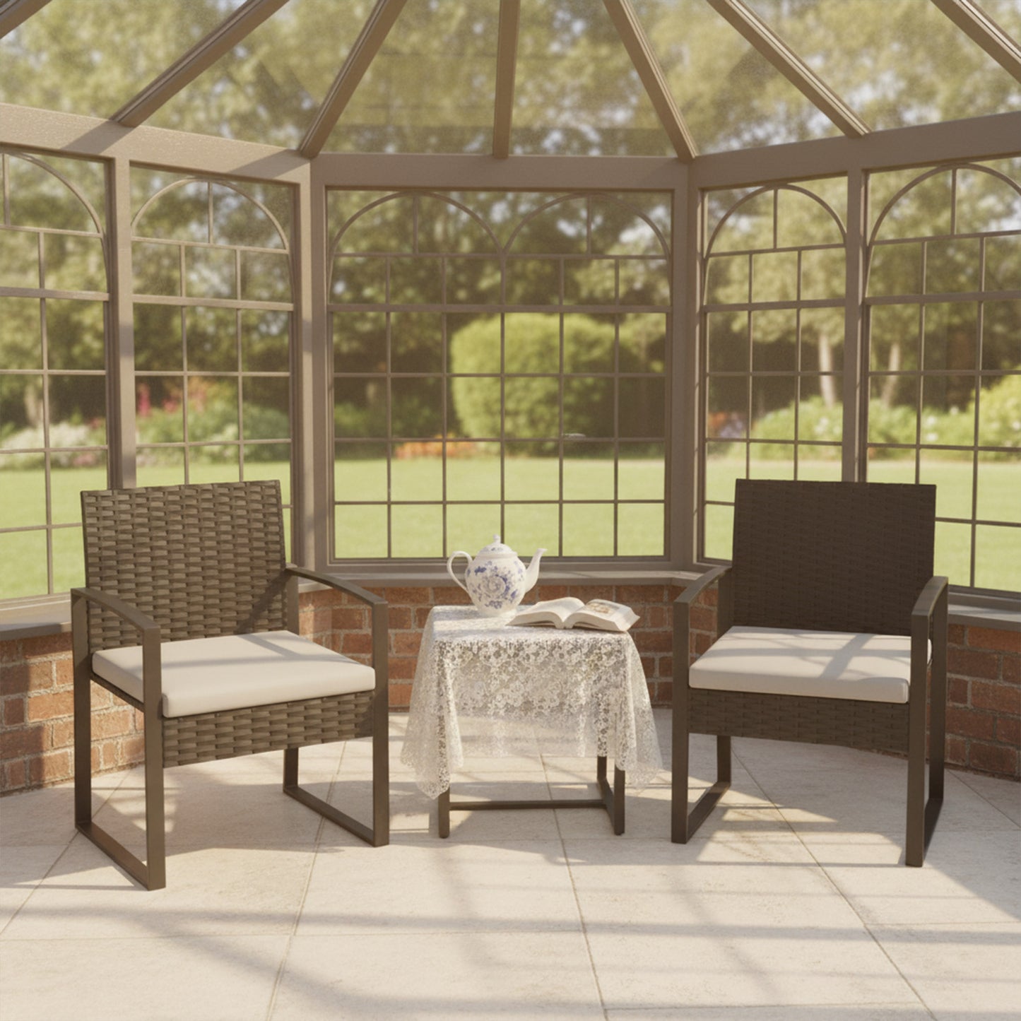 Outsunny Muebles De Jardín Con 2 Sillas Con Cojines Lavables Y Mesa De Vidrio_4