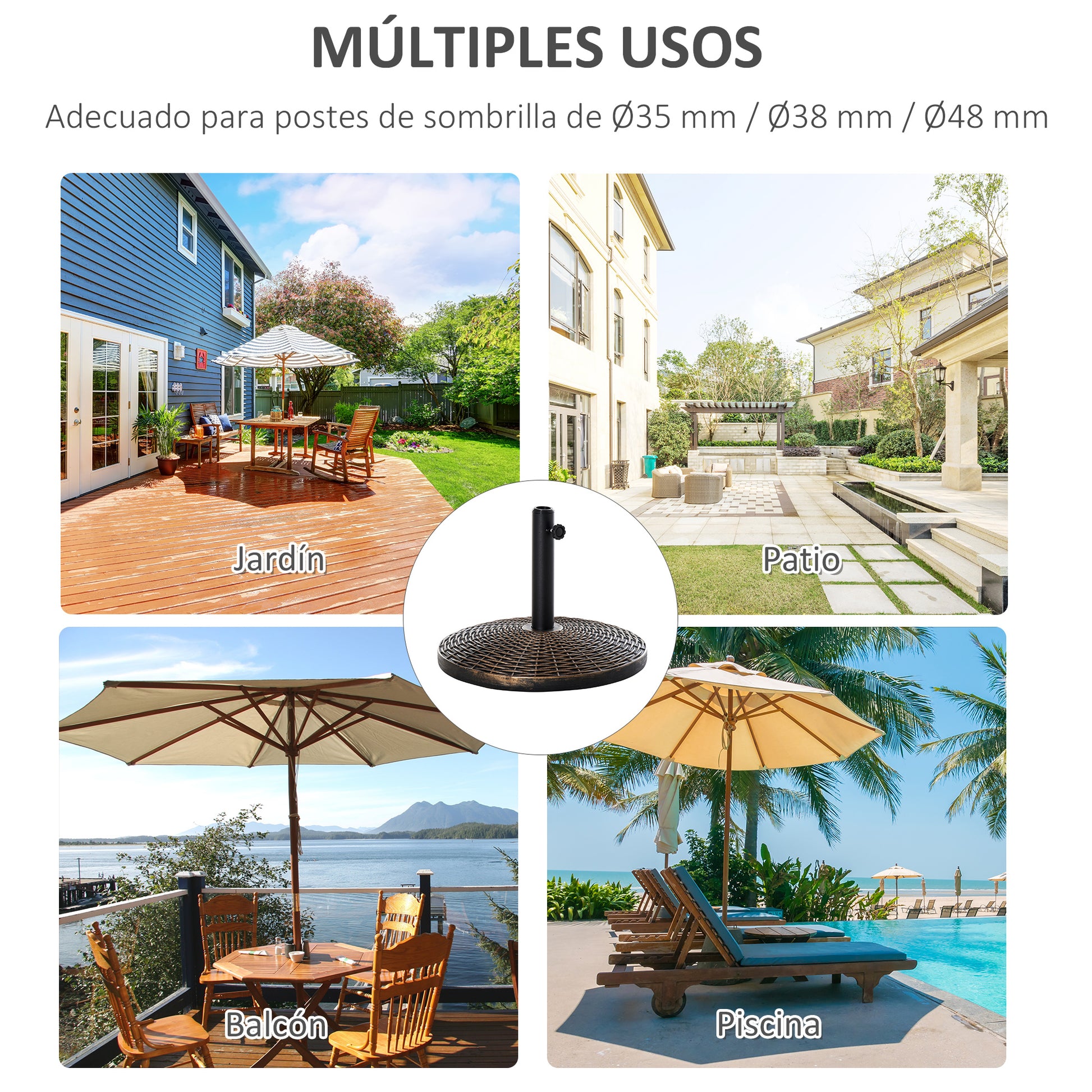 Outsunny Base De Sombrilla Ajustable Φ53x40 Cm Universal Pie Soporte De Parasol_5