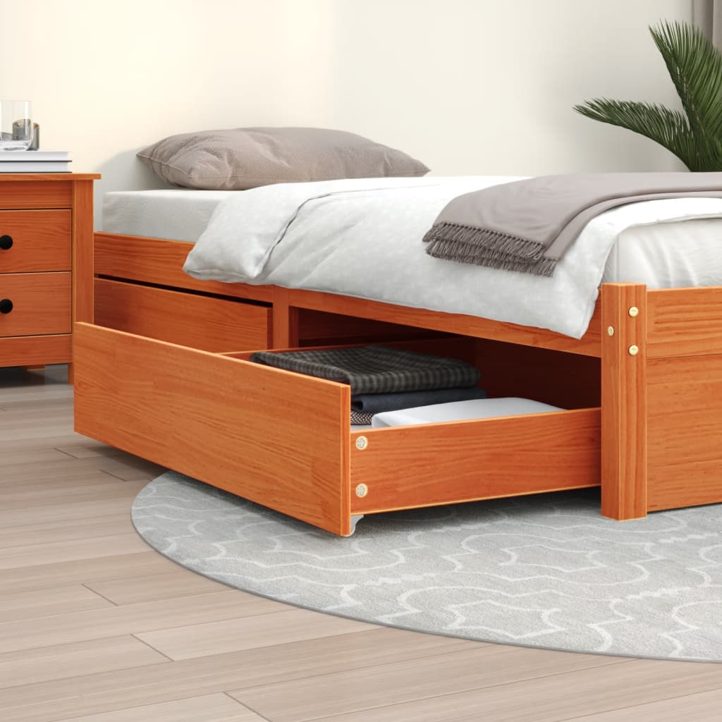 Cajones De Cama 2 Uds Madera Maciza De Pino Marrón Cera / Vetonek_2