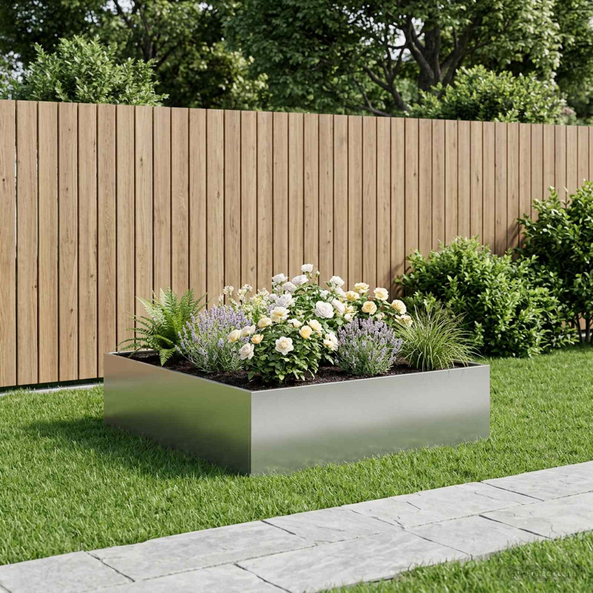Macetero De Jardín Plateado 80 X 80 X 30 Cm Acero Galvanizado_1